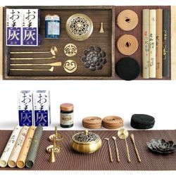 Kit of 29 pieces of powder brass incense burner, incense making kit, powder with rod holder (rod/cone/spiral incense) Ash collecting tray as