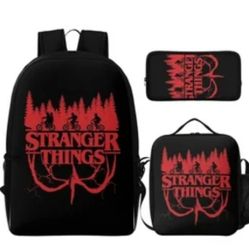 Stranger Things 3 PCS Backpack Set Includes Backpack Lunchbag & Pencil Pouch New