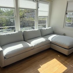 115” Large Room & Board Grey Down Feather Sectional with Chaise