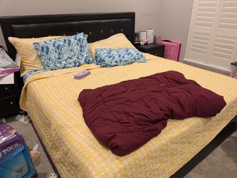 Black Faux Leather Tufted Bed Frame with King Firm Mattress