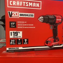 Brand New Craftsman 1/2” 13MM Hammer Drill Kit (Brushless) with carrying case, Charger, 2 batteries.
