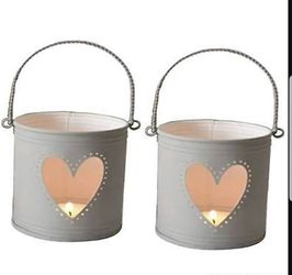 Set of 2 Lanterns, 4 inch High with Heart Cutout. Ideal Gift for Weddings, Party, DIY Craft and Floral Projects, Party Favors, Baby Showers