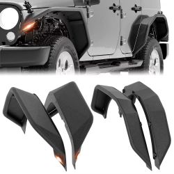 for JK JKU Tubular Front & Rear Fender Flares Compatible with 2007-2018 Jeep Wrangler JK JKU Unlimited 2/4 Doors with Turn Signal Lights, 4-PCS Tube M