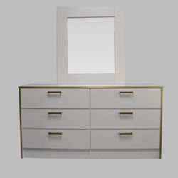 White Matte With Gold Trim Dresser No Mirror
