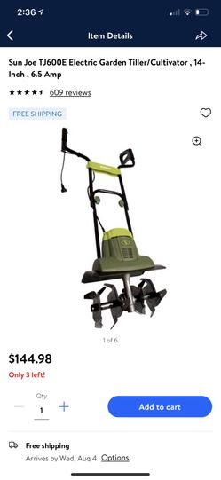 Sun Joe TJ600E Electric Garden Tiller/Cultivator , 14-Inch , 6.5 Amp