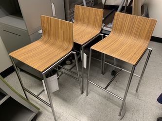 Brand new wood stools, polished aluminum frames 3 each