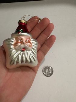 Vintage Mercury Glass Santa Head Christmas Ornament Holly Red Stocking Cap 3.5"