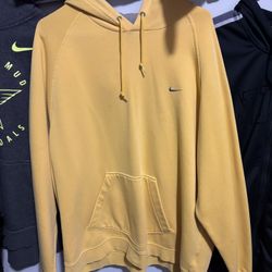 Nike Vintage 90s Solo Swoosh Hoodie XL Yellow Grey Tag Rare Streetwear Mens
