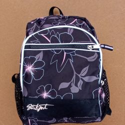 EastSport. Medium Backpack. Black/pink Hibiscus. Pre-owned. One Small Blemish Inside. 