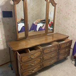Vintage Long Dresser With Mirror 
