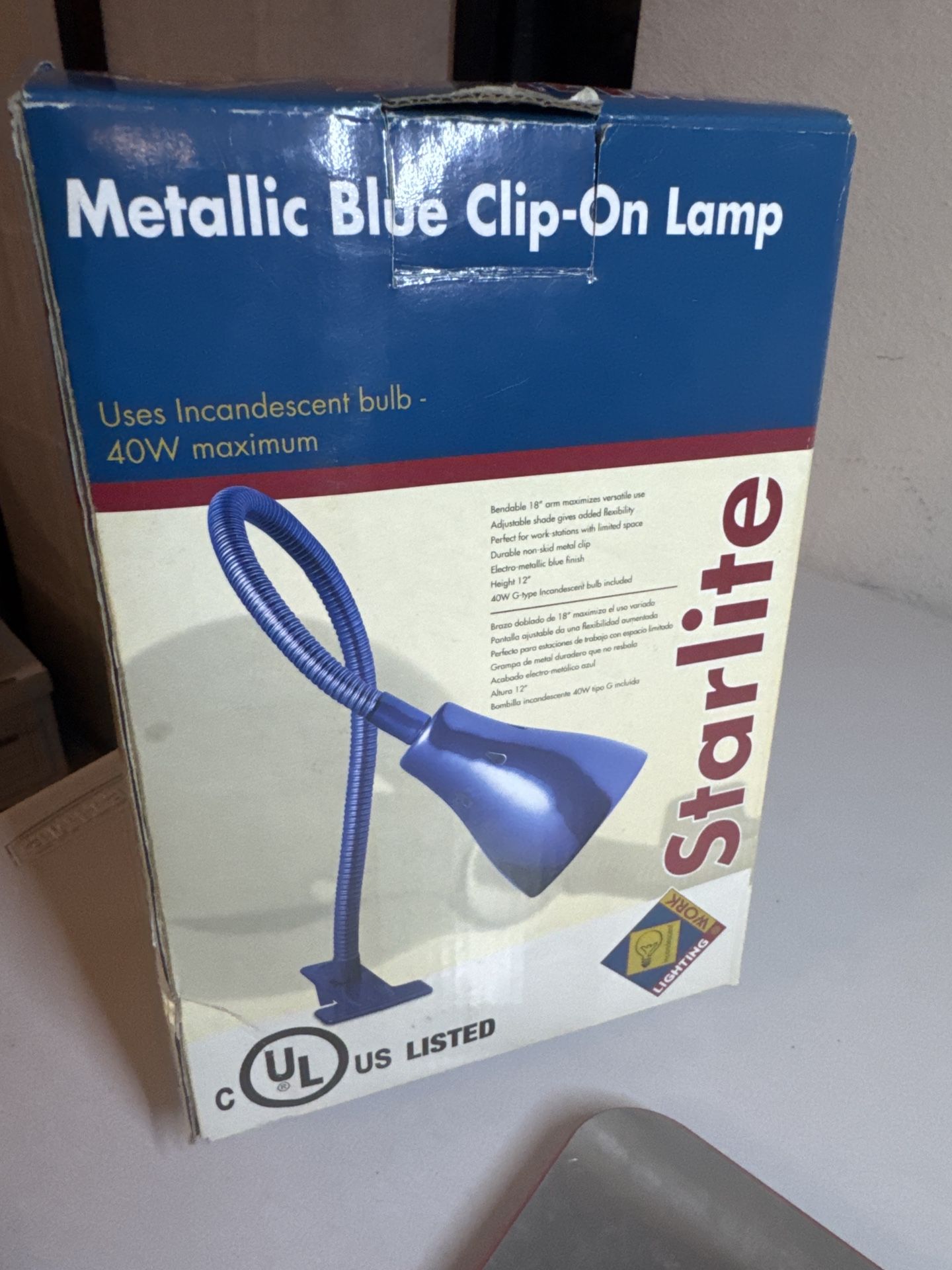 Starlite Metallic Blue Clip-On Lamp – Flexible Desk/Work Light