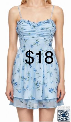 Women’s Light Blue Floral Spaghetti Strap Mini Dress Tiered Ruffle Babydoll A Line Sundress Smocked Summer