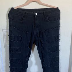Black Laser Stacked Denim Man Jeans Size Small