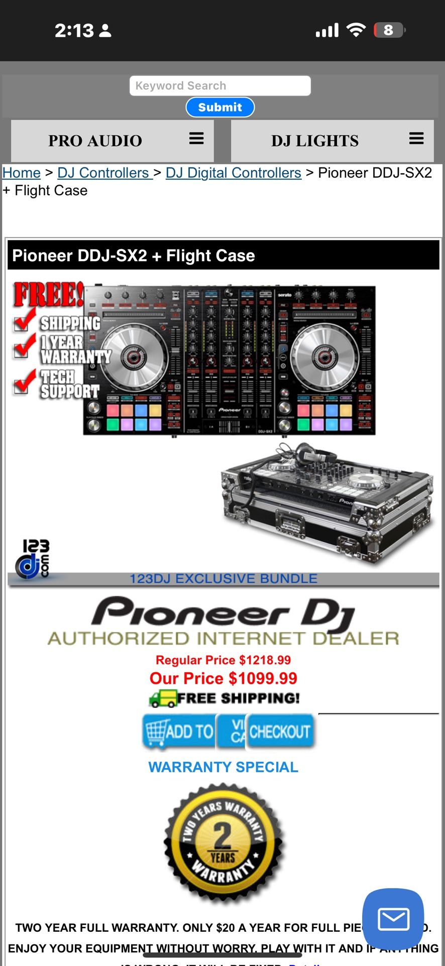 Pioneer DDJ SX2 With Flight Case