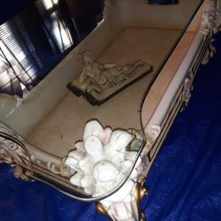 Italian Style Rare Selic Model Wood/Glass Top Table