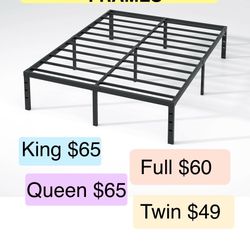 METAL PLATFORM BED FRAMES HEAVY DUTY VARIOUS SIZES & HEIGHTS - See pricing on pictures  (No box spring needed ) MATTRESS NOT INCLUDED   