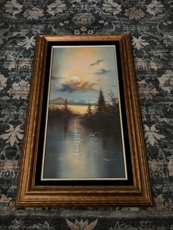 Sunset landscape vintage painting