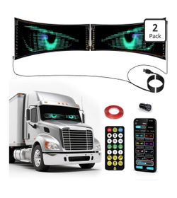 Dalattin 2PCS 23.4"x4.7" Devil Eyes Light for Windshield – USB-Powered, Multi-Panel Dual Screen Sync, Bright Programmable Scrolling Text & Animation w