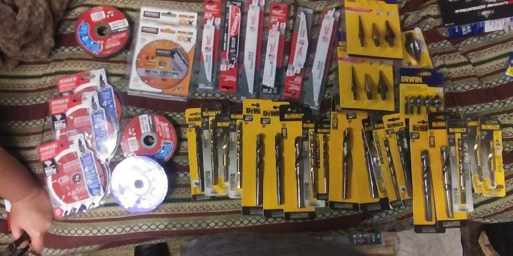 Assortment of drill bits and saw blades