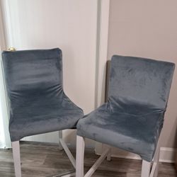 2 Cushioned Barstools Blue Grey Color