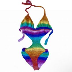 Bohemian Rainbow Color Handmade Crochet Monokini Swimsuit or Festival Jumper 6-8