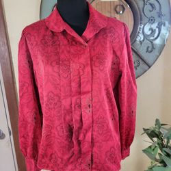 Vintage Women’s Haberdashery Personal Petites Button Pleated Red Blouse Sz 6