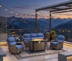 Outdoor Wicker Patio Set with Fire Pit Table