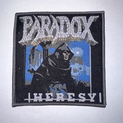 PARADOX, HERESY, SEW ON GRAY BORDER WOVEN PATCH