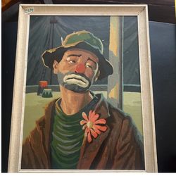 Vintage Paint By Number Sad Clown Painting Circus Kitschy MCM