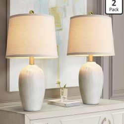 21'' Set of 2 Rustic Ceramic Small Table Lamps for Living Room Bedroom, Farmhouse Vintage Nightstand Lamps for Office Entryway End Table, 2 Bulbs Incl