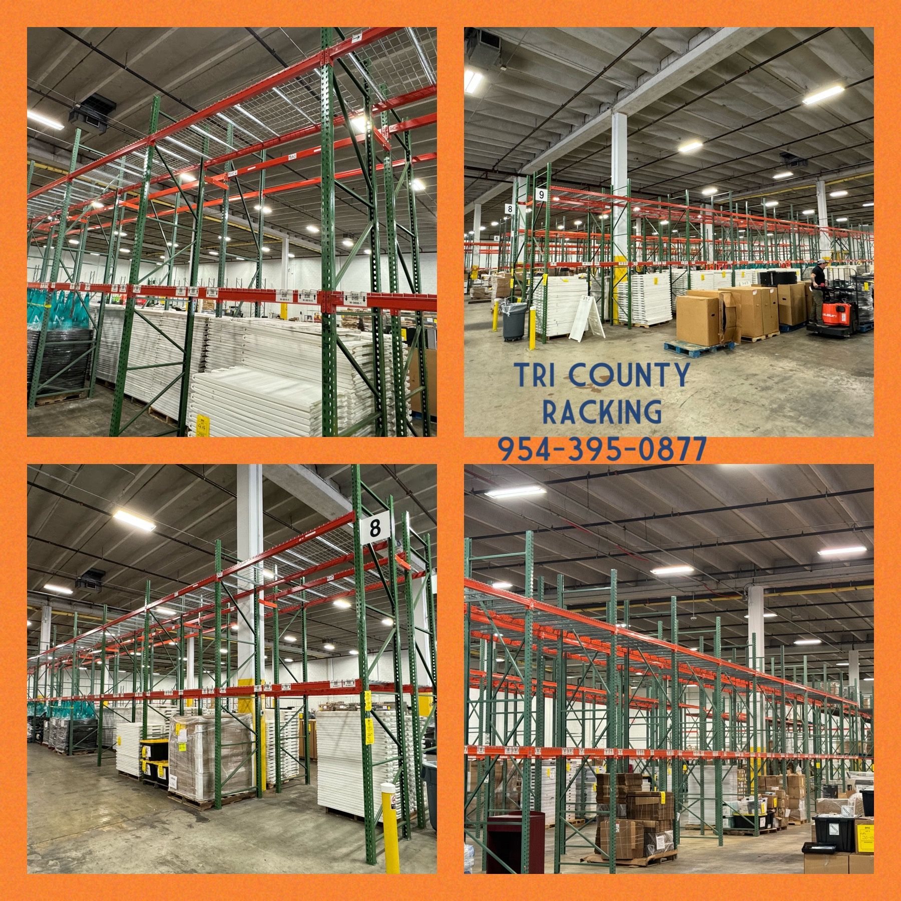 225 42”x16’ Uprights Wire Decks 1,000pcs Beams 96” 1000pcs Used Pallet Racking