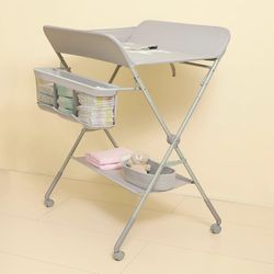KARAOK  Changing Table with Wheels, Portable Diaper Changing Station with 4-Level Height Adjustment & Storage Rack for Newborn, Infant(Light Grey)