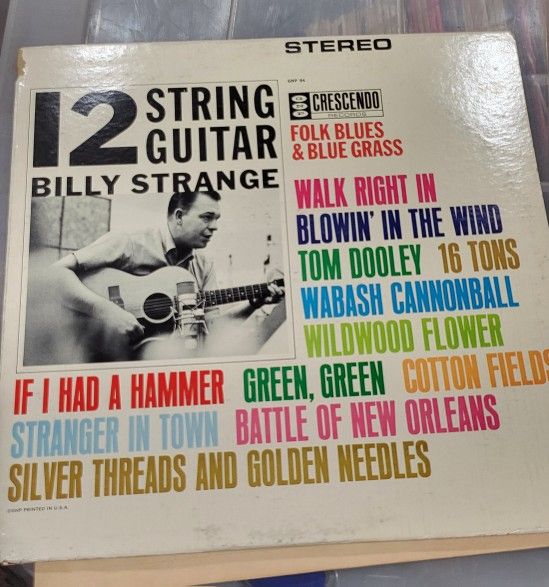 12 String Guitar Vinyl Record VNTG 1963 BILLY STRANGE 12 STRING GUITAR FOLK BLUE
