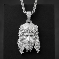 Lab diamond/ diamond stimulant Bestseller Jesus Piece Pendant - Sandblasted Matte Finish 925 Silver