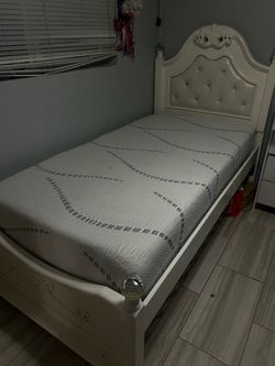 White Twin Bed Frame with Tufted Headboard