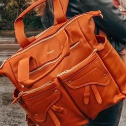 Yomiky Leather Diaper Bag Backpack, Diaper Bag Tote Travel Tote Bags with Large Capacity and Multiple Pockets