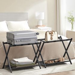 Luggage Racks for Guest Room, Set of 2, Suitcase Stand with Storage Shelf, Steel Frame, Foldable for Easy Storage