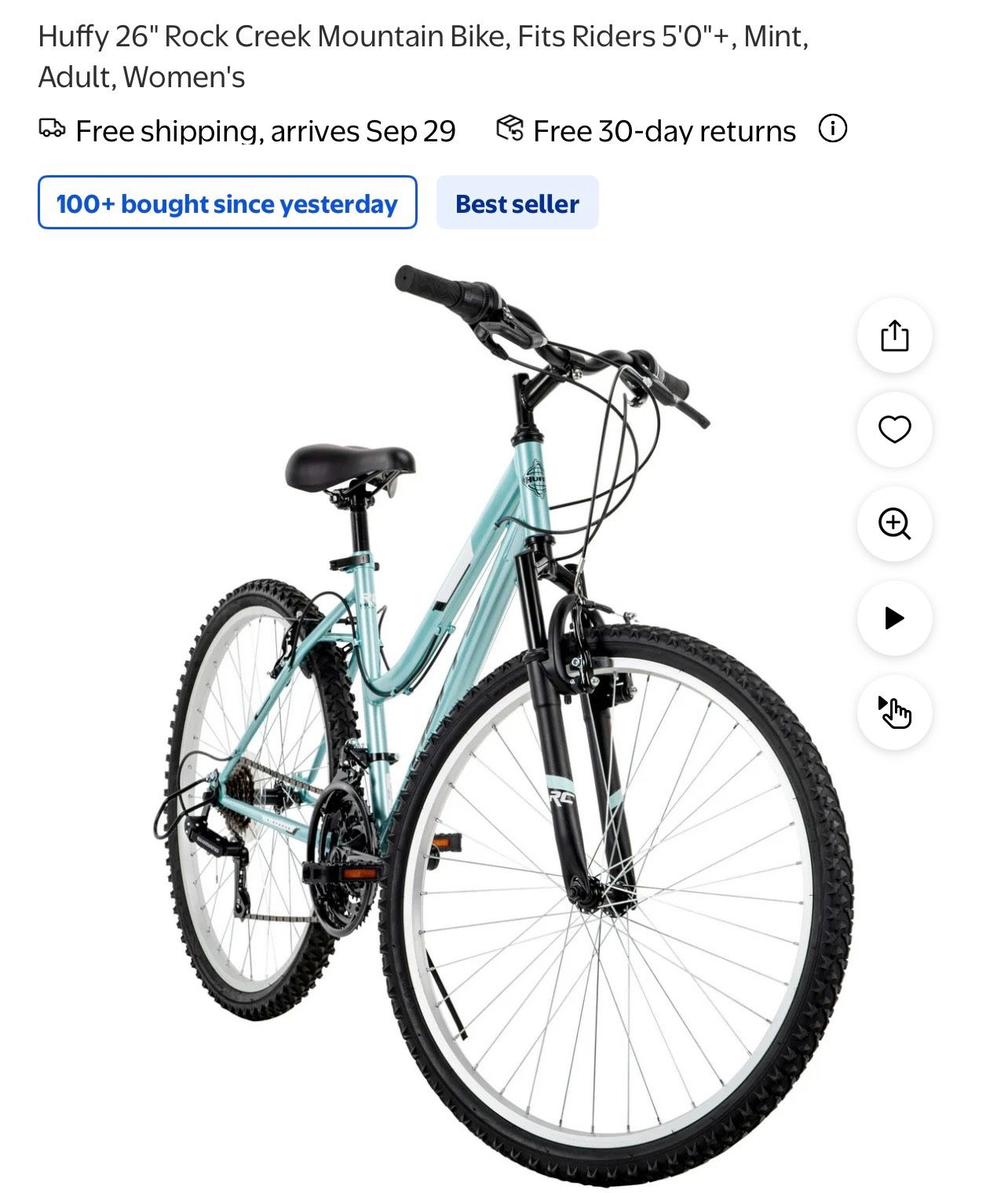Huffy 26" Rock Creek Mountain Bike, Fits Riders 5'0"+, Mint, Adult, Women's
