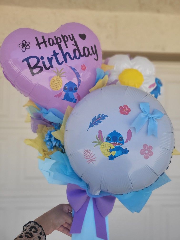 Stitch Small Size Balloon Bouquet Available For Pick Up Or Delivery 🎈🎉💜🩵