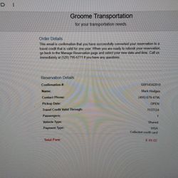 Groomer transportation Tucson to Phoenix Roundtrip Open Valid Through November 2024