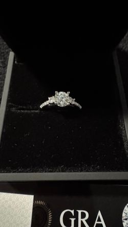 GRA 925 Sterling Silver- Moissanite Round Brilliant Cut Engagement Ring