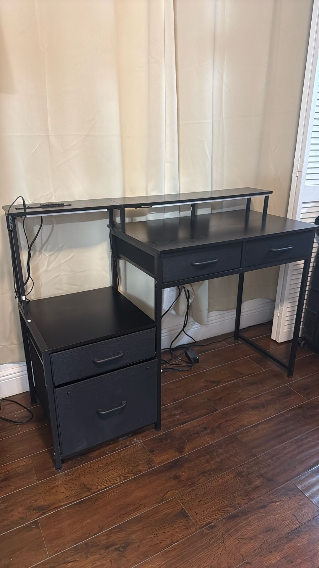 Computer Desk with Drawers, 48 Inch Gaming Desk with Led Lights and Power Outlet