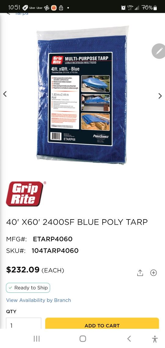 Blue Tarp Griprite 40 X 60
