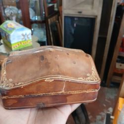 Antique Brown Leather Humpback Box 