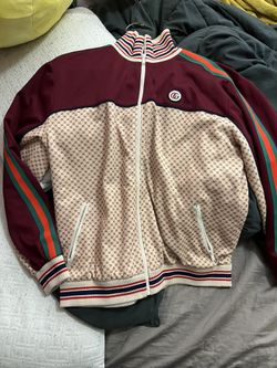 Authenticated With Receipt Gucci GG Interlocking monogram Burgundy Classic jersey track Jacket Size XL