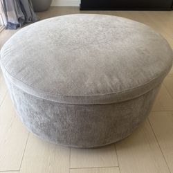 Grey Round Swivel Storage Ottoman 