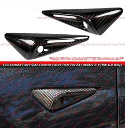 24-26 Tesla Model 3 & Y HW 4.0 Full Carbon Fiber Side Camera Cover Cap Trim