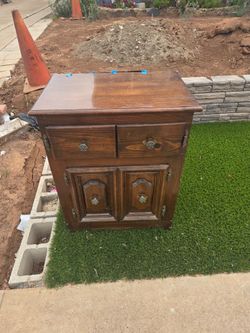 Vintage Wood Nightstand with Drawers and Doors