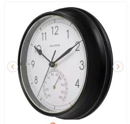 Black Wall Clock with Analog Thermometer