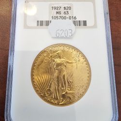 1927 St Gaudens MS63 Gold Coin Slabbed NGC $20
